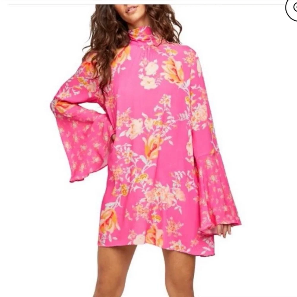 FREE PEOPLE Tate Flared Sleeve Floral Tunic In Pink Multi